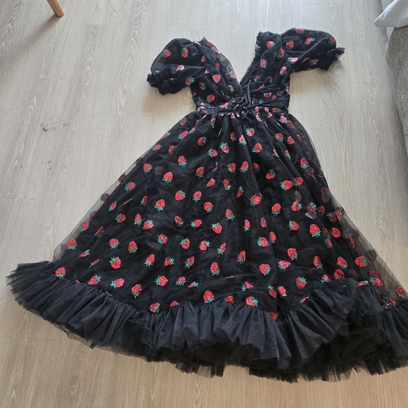 Lirika Matoshi Black Strawberry Dress tulle goth cottage core Small - Picture 15 of 17